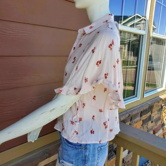 NWT Elodie Nordstrom Rack Short Sleeve Button Down Shirt Blush Pink Cropped Sz M - Picture 4 of 15